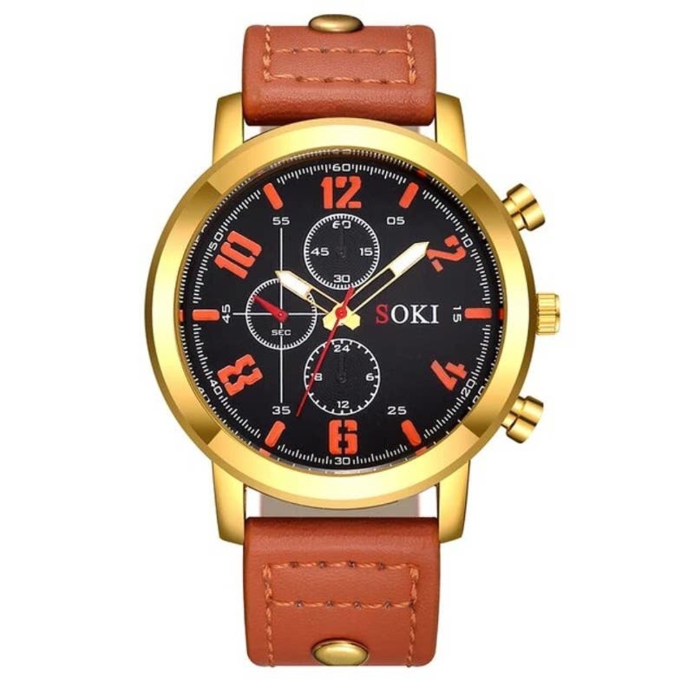 SOKI Men's Striking Orange and Gold Quartz Watch - Bold Fusion of Colors
